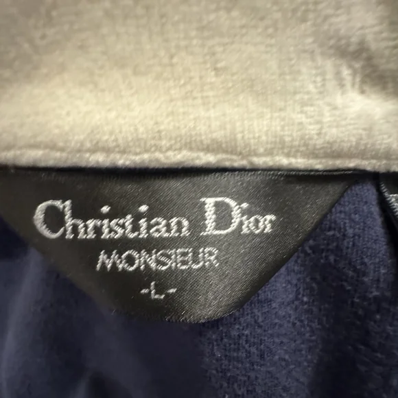 Vtg Christian Dior Monsieur Velour Track Jacket Size:L Navy Blue Logo Zip Retro